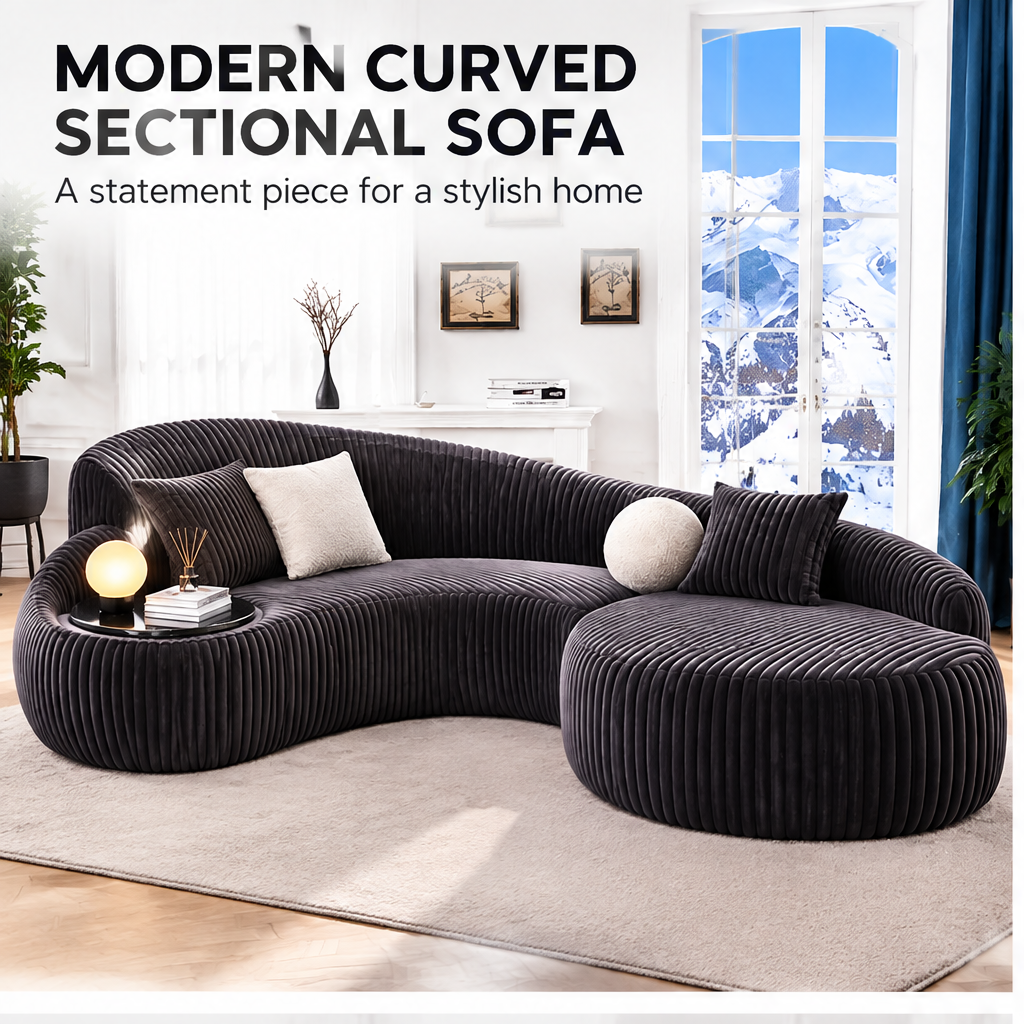 🚀COVEOACH® Ergonomic Curved Corduroy Sofa with Chaise Lounge