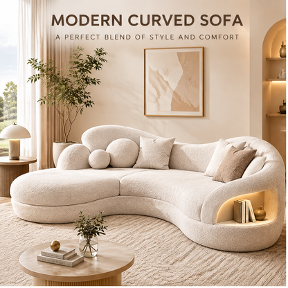 🦖COVEOACH® Modern Curved Boucle Sofa with Built-In Storage