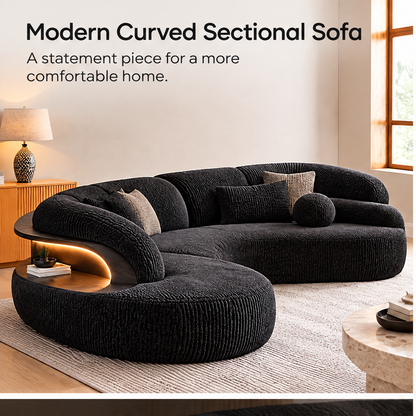 🎹COVEOACH® Modern Curved Sofa with LED Side Table
