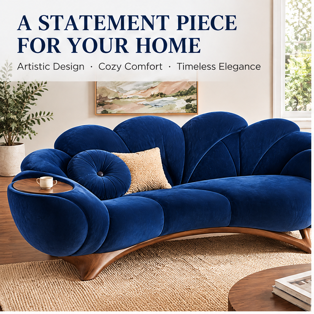 🐰COVEOACH® Modern Velvet Curved Sofa with Side Table
