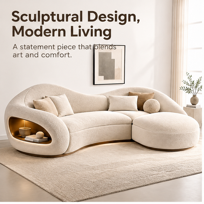 🏀COVEOACH® Modern Curved Boucle Sectional with Storage & Chaise