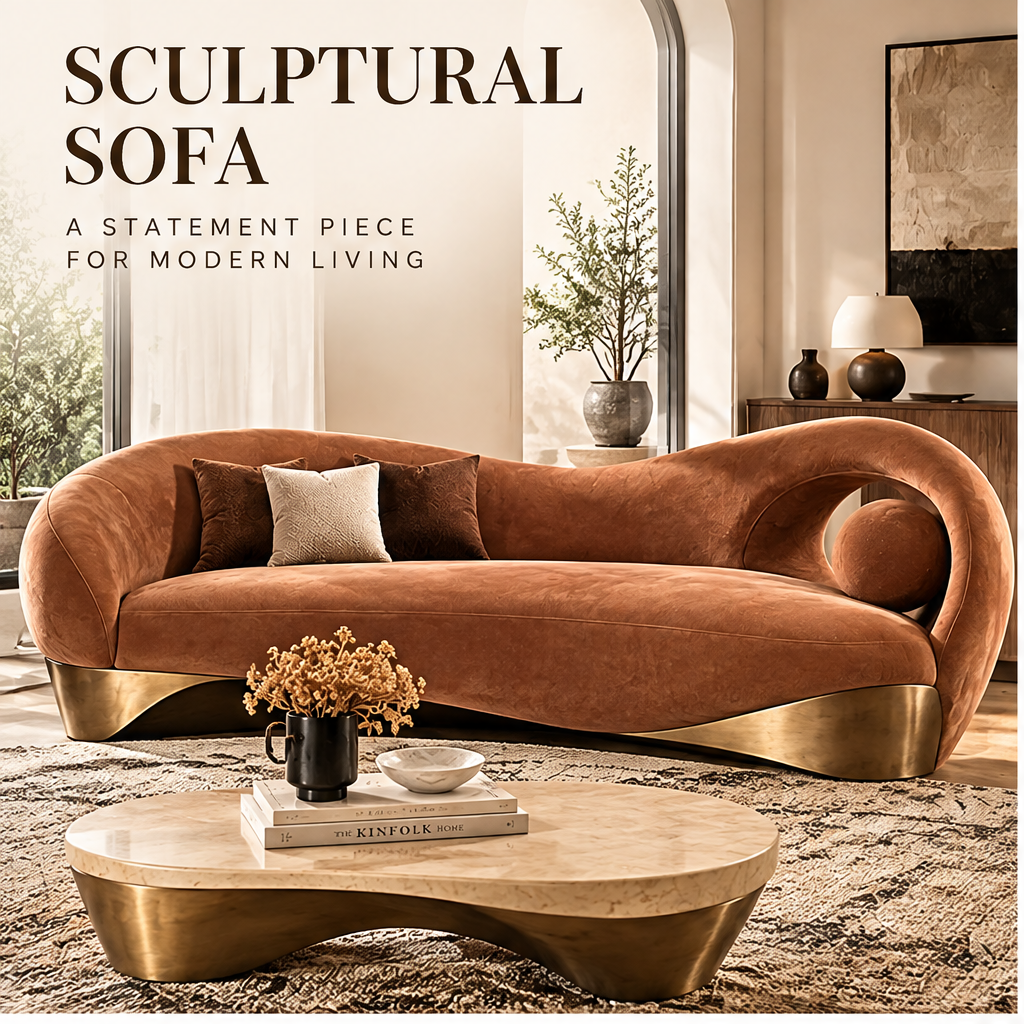 🧪COVEOACH® Modern Curved Velvet Sofa with Metal Base