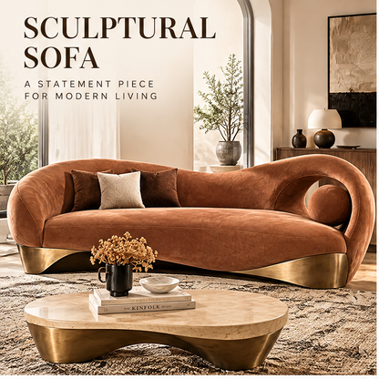 🧪COVEOACH® Modern Curved Velvet Sofa with Metal Base