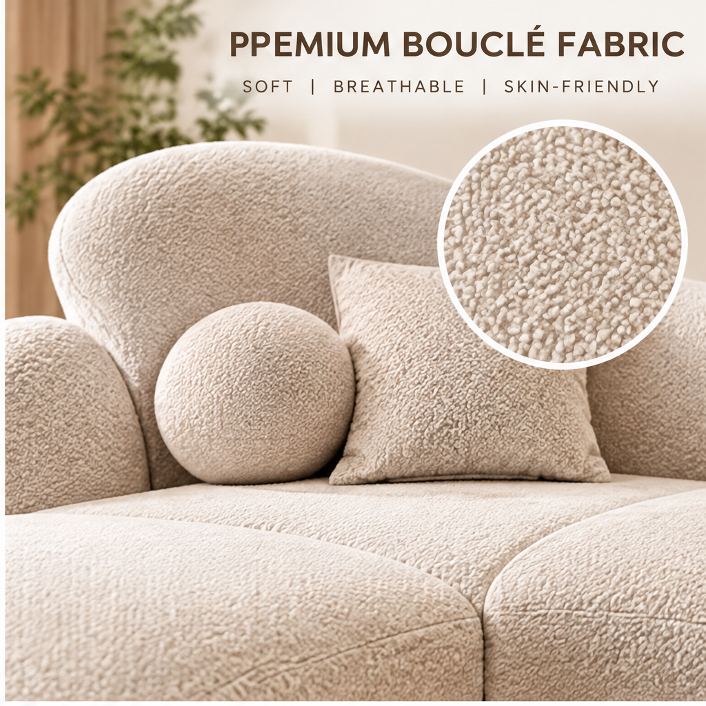 🦖COVEOACH® Modern Curved Boucle Sofa with Built-In Storage