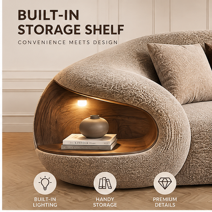 🍳COVEOACH® Modern Curved Boucle Sofa with Built-In Storage & Light