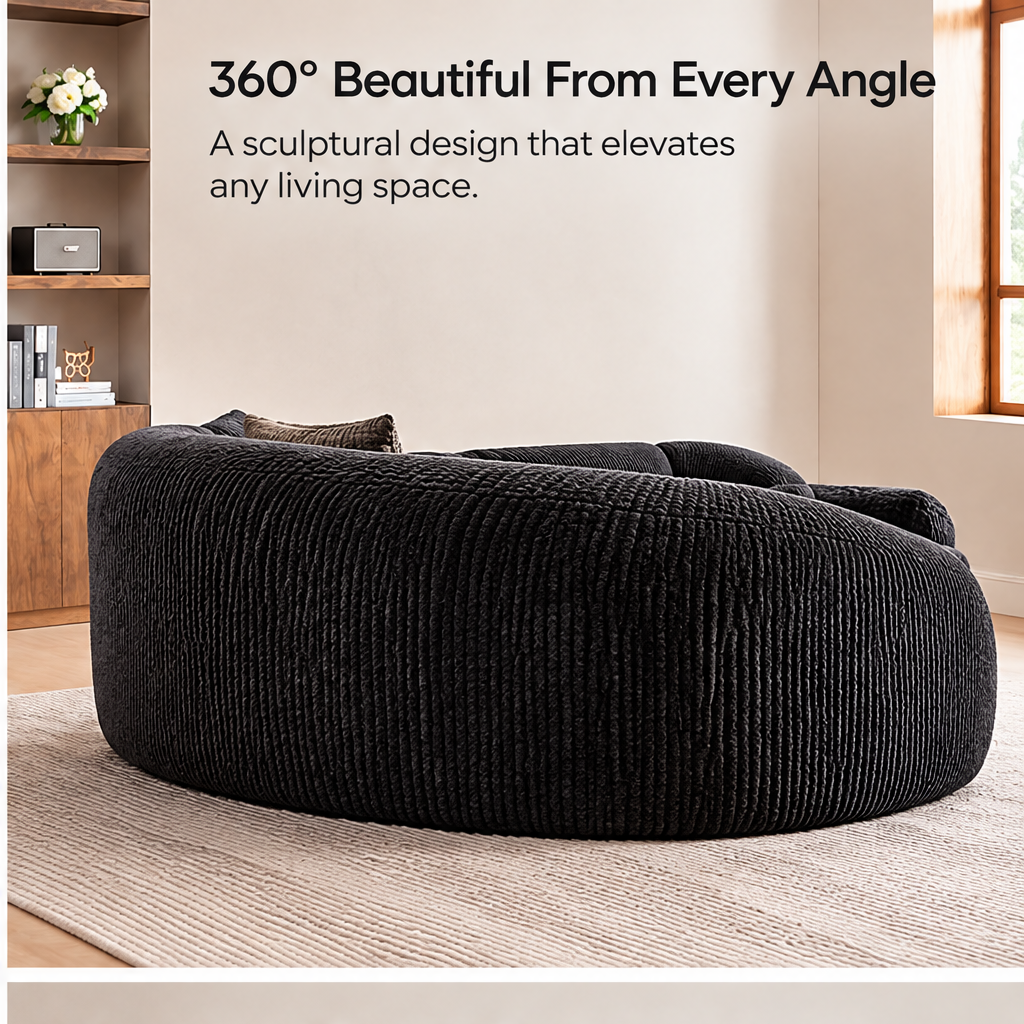 🎹COVEOACH® Modern Curved Sofa with LED Side Table