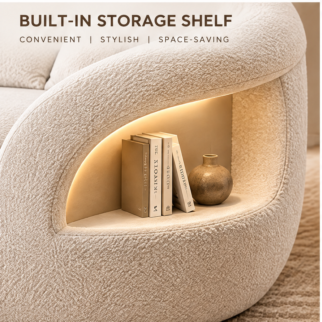 🦖COVEOACH® Modern Curved Boucle Sofa with Built-In Storage