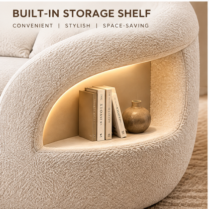 🦖COVEOACH® Modern Curved Boucle Sofa with Built-In Storage