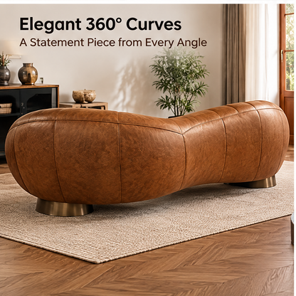🌈COVEOACH® Modern Curved Leather Sofa with Storage Shelf