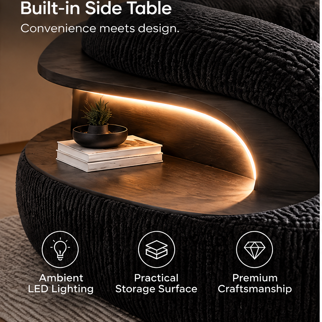 🎹COVEOACH® Modern Curved Sofa with LED Side Table