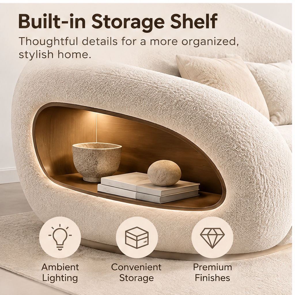 🏀COVEOACH® Modern Curved Boucle Sectional with Storage & Chaise