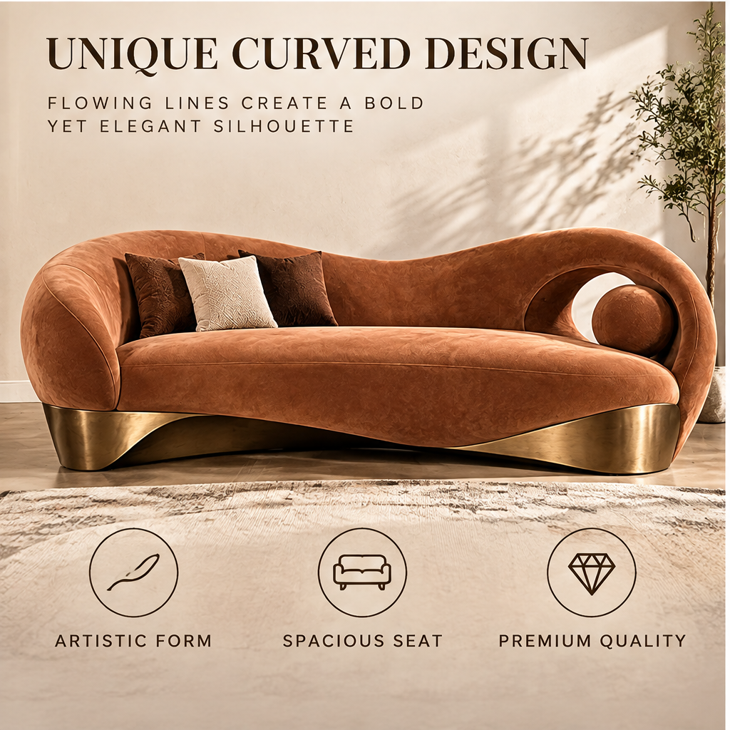 🧪COVEOACH® Modern Curved Velvet Sofa with Metal Base