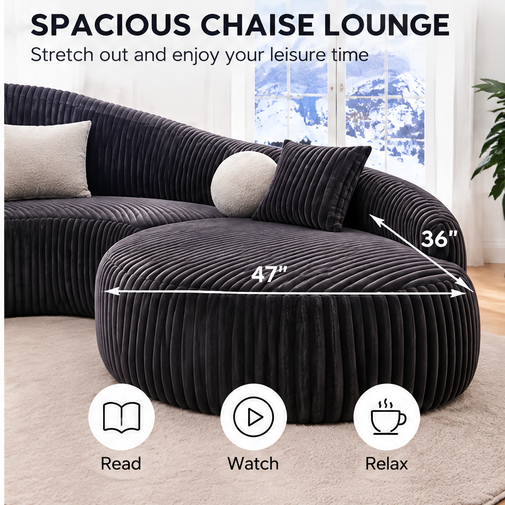 🚀COVEOACH® Ergonomic Curved Corduroy Sofa with Chaise Lounge
