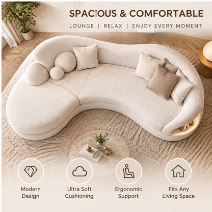 🦖COVEOACH® Modern Curved Boucle Sofa with Built-In Storage