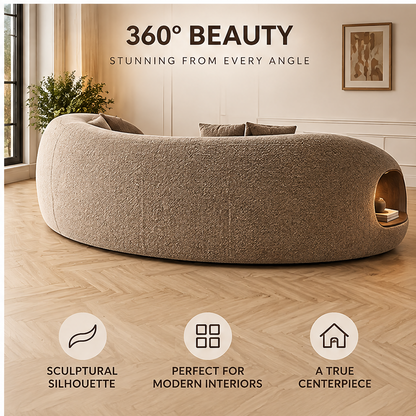 🍳COVEOACH® Modern Curved Boucle Sofa with Built-In Storage & Light