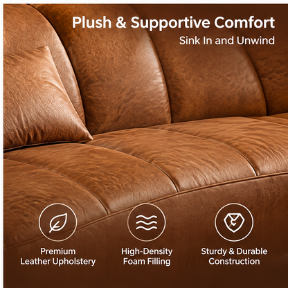 🌈COVEOACH® Modern Curved Leather Sofa with Storage Shelf