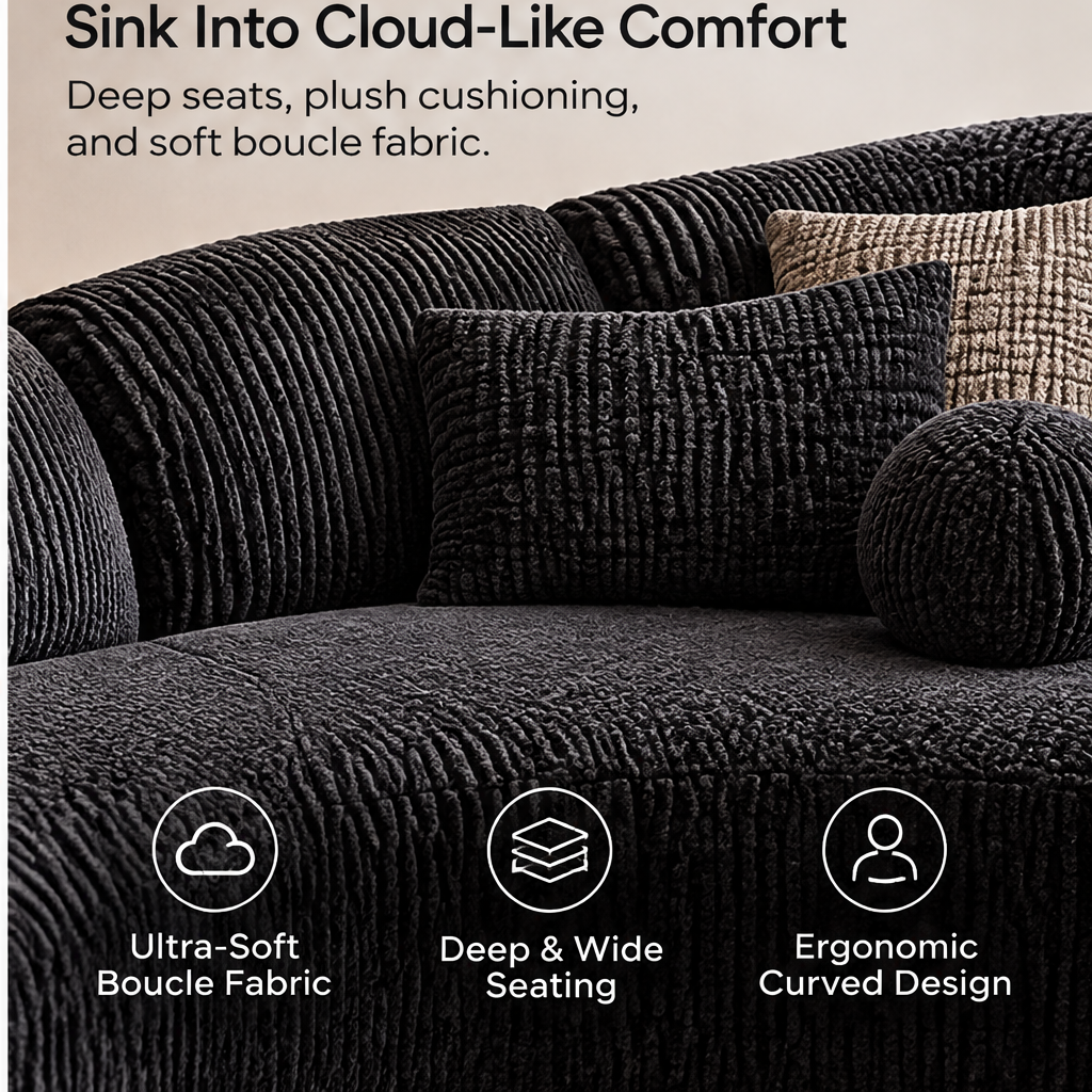 🎹COVEOACH® Modern Curved Sofa with LED Side Table