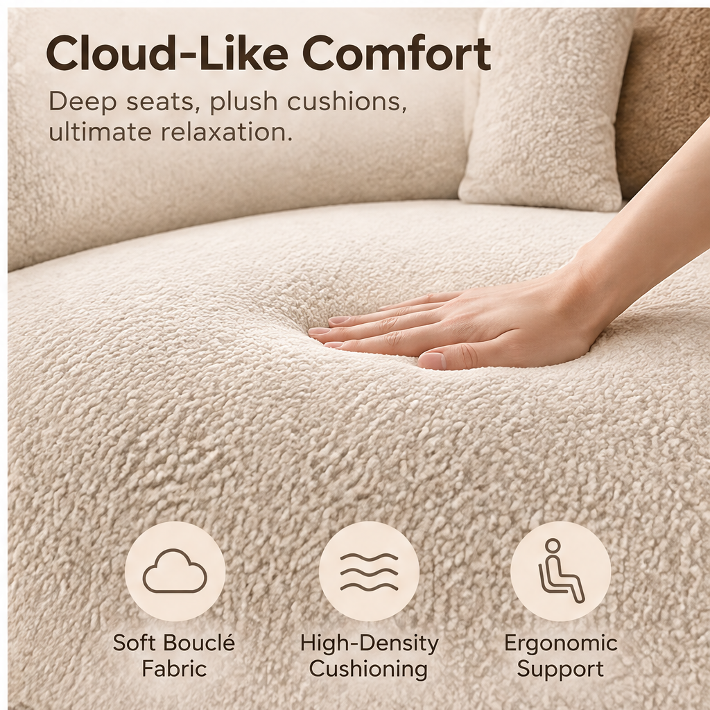 🏀COVEOACH® Modern Curved Boucle Sectional with Storage & Chaise