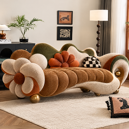 🌈COVEOACH® Modern Curved Leather Sofa with Storage Shelf