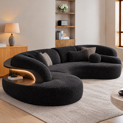 🎹COVEOACH® Modern Curved Sofa with LED Side Table