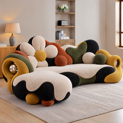 🎹COVEOACH® Modern Curved Sofa with LED Side Table