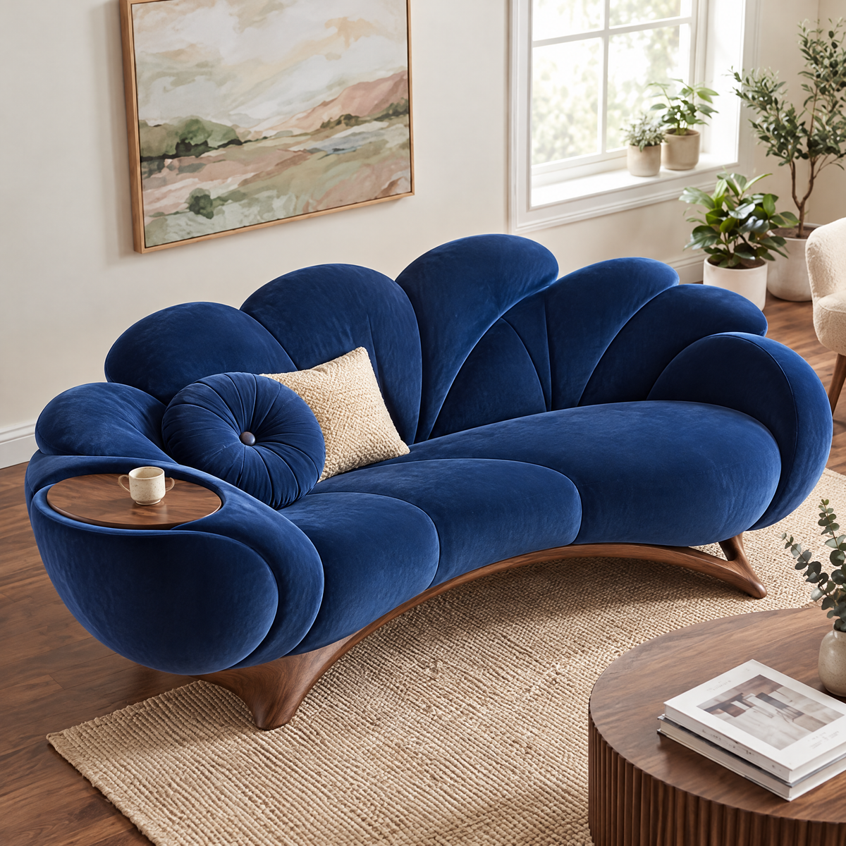 🐰COVEOACH® Modern Velvet Curved Sofa with Side Table