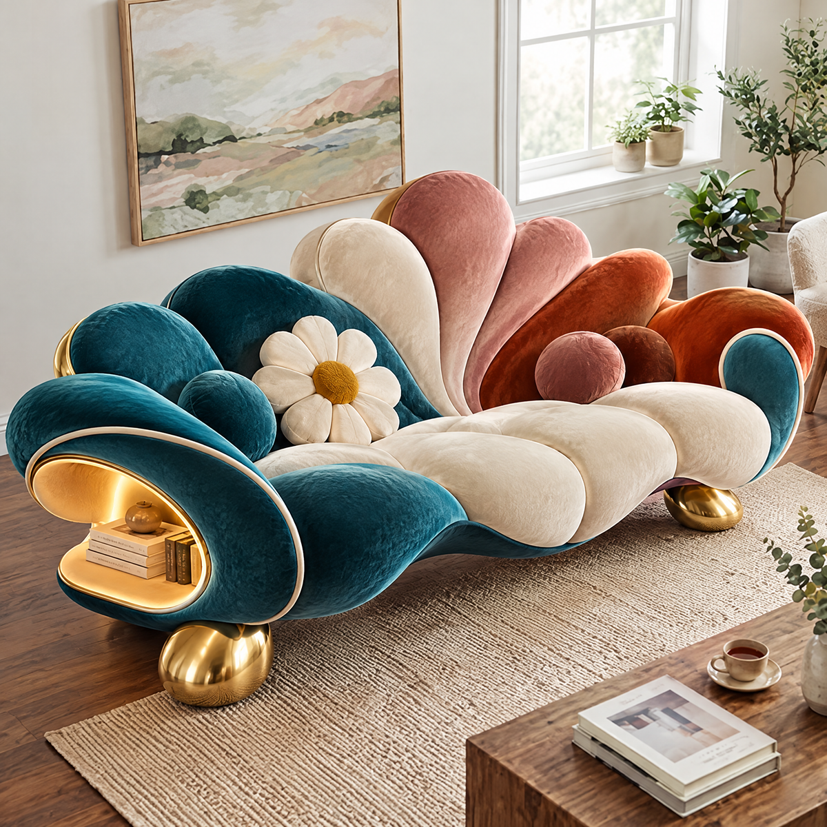 🐰COVEOACH® Modern Velvet Curved Sofa with Side Table