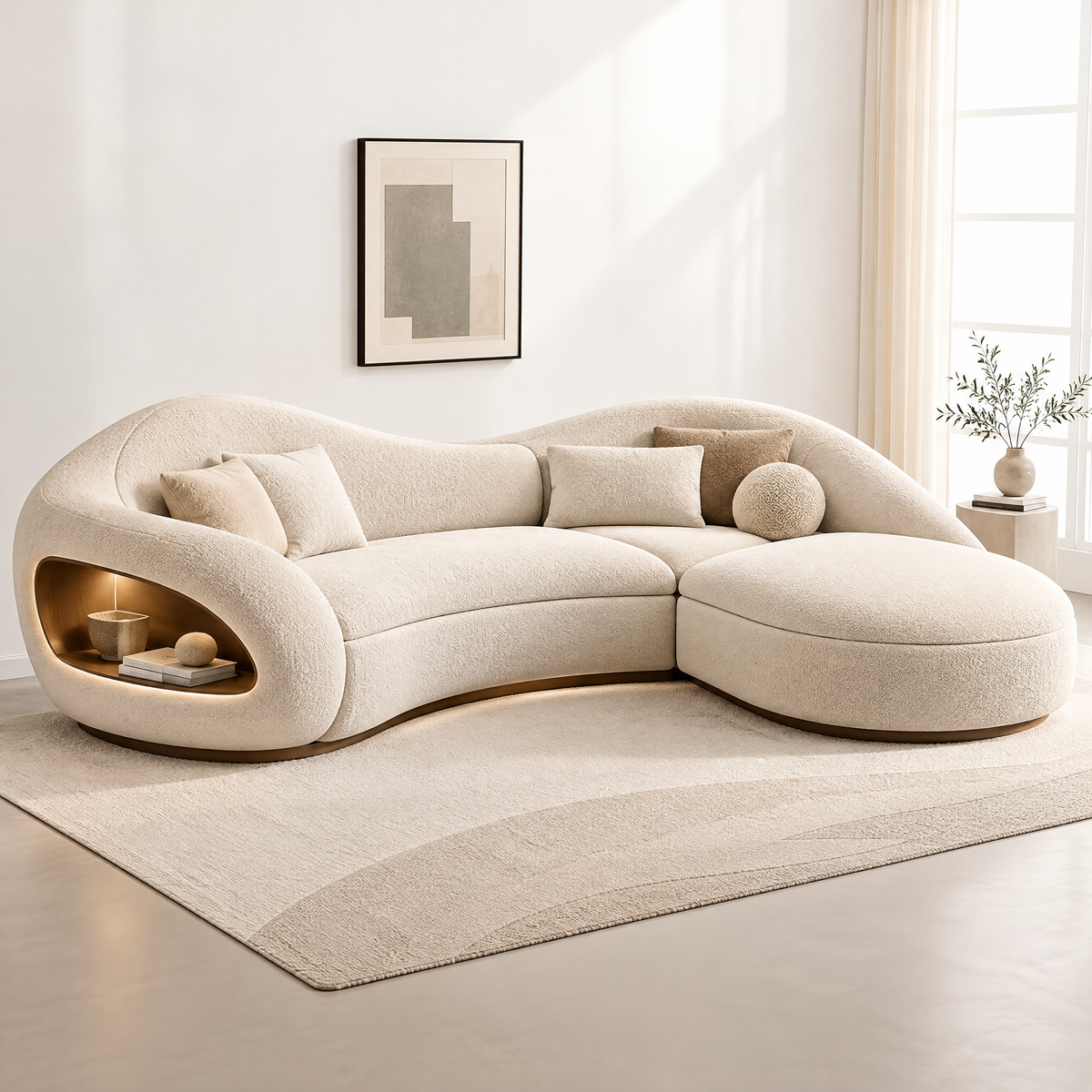 🏀COVEOACH® Modern Curved Boucle Sectional with Storage & Chaise