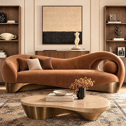 🧪COVEOACH® Modern Curved Velvet Sofa with Metal Base