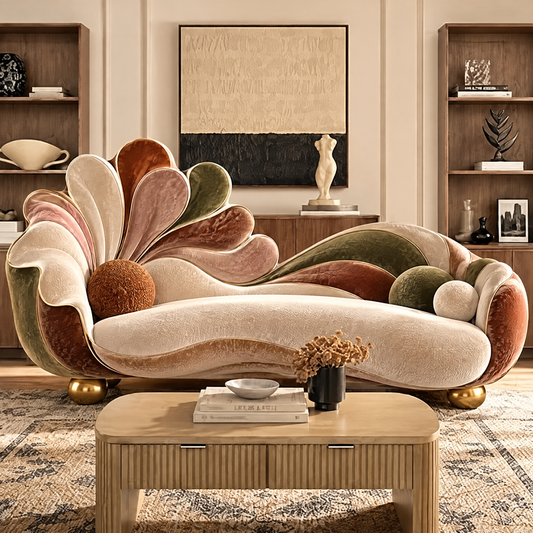 🧪COVEOACH® Modern Curved Velvet Sofa with Metal Base